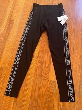 Calvin Klein Black Leggings with White Logo Side Trim